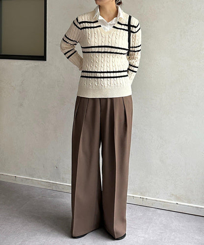 襯衫拼接麻花條紋針織上衣