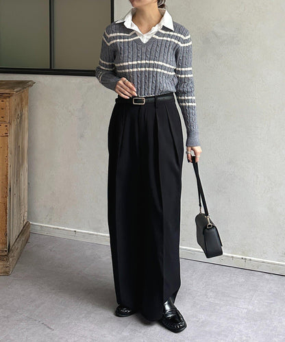 襯衫拼接麻花條紋針織上衣