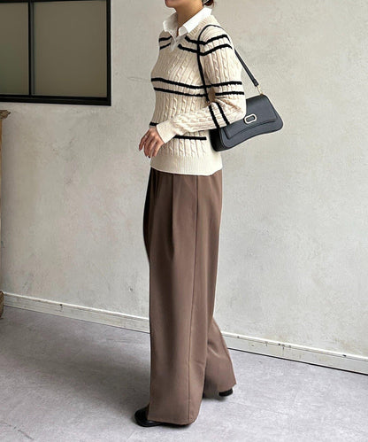 襯衫拼接麻花條紋針織上衣