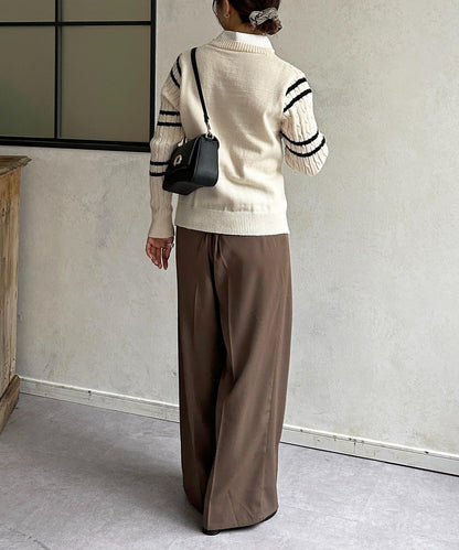 襯衫拼接麻花條紋針織上衣