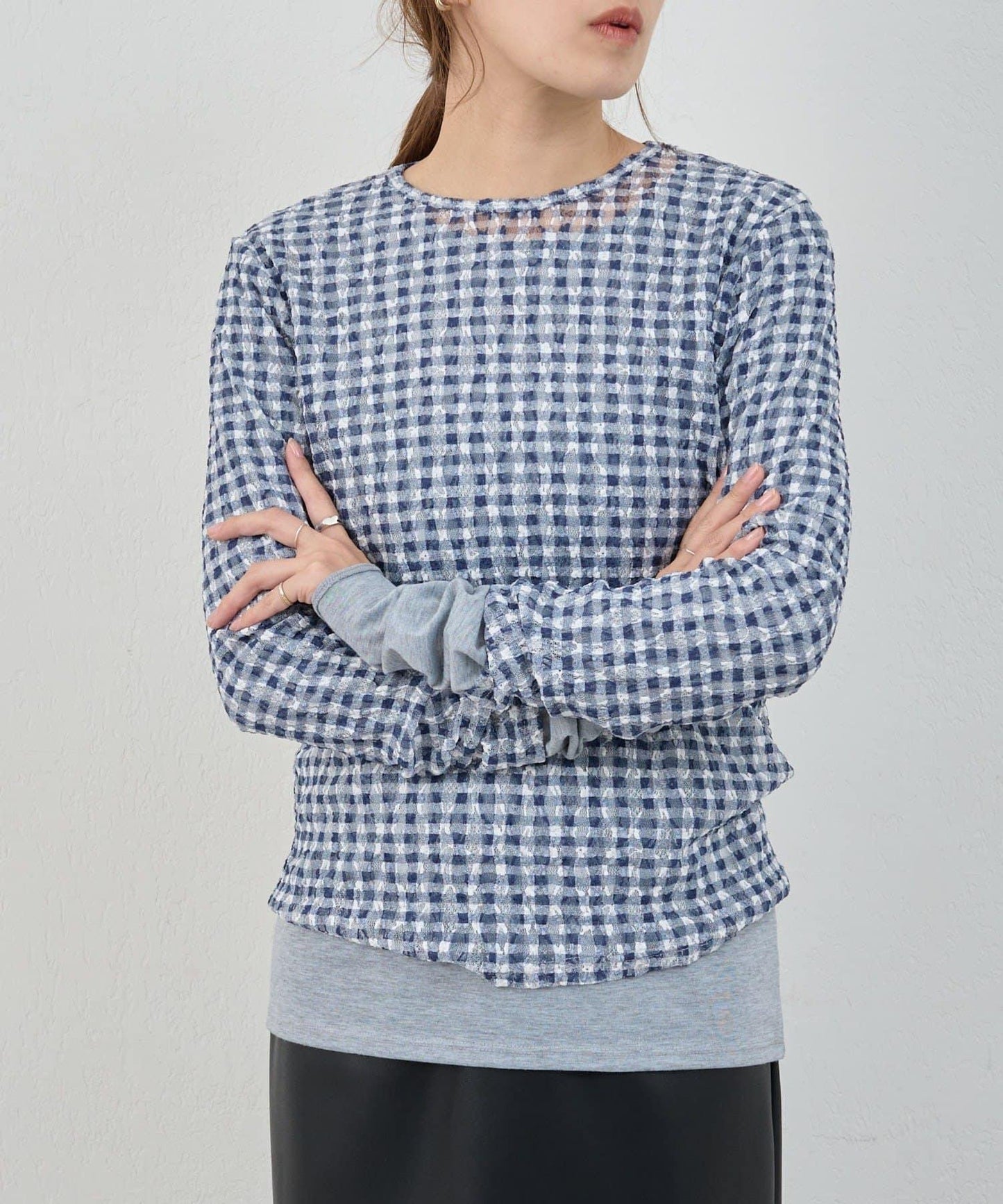 蕾絲格紋設計 套頭上衣（款）