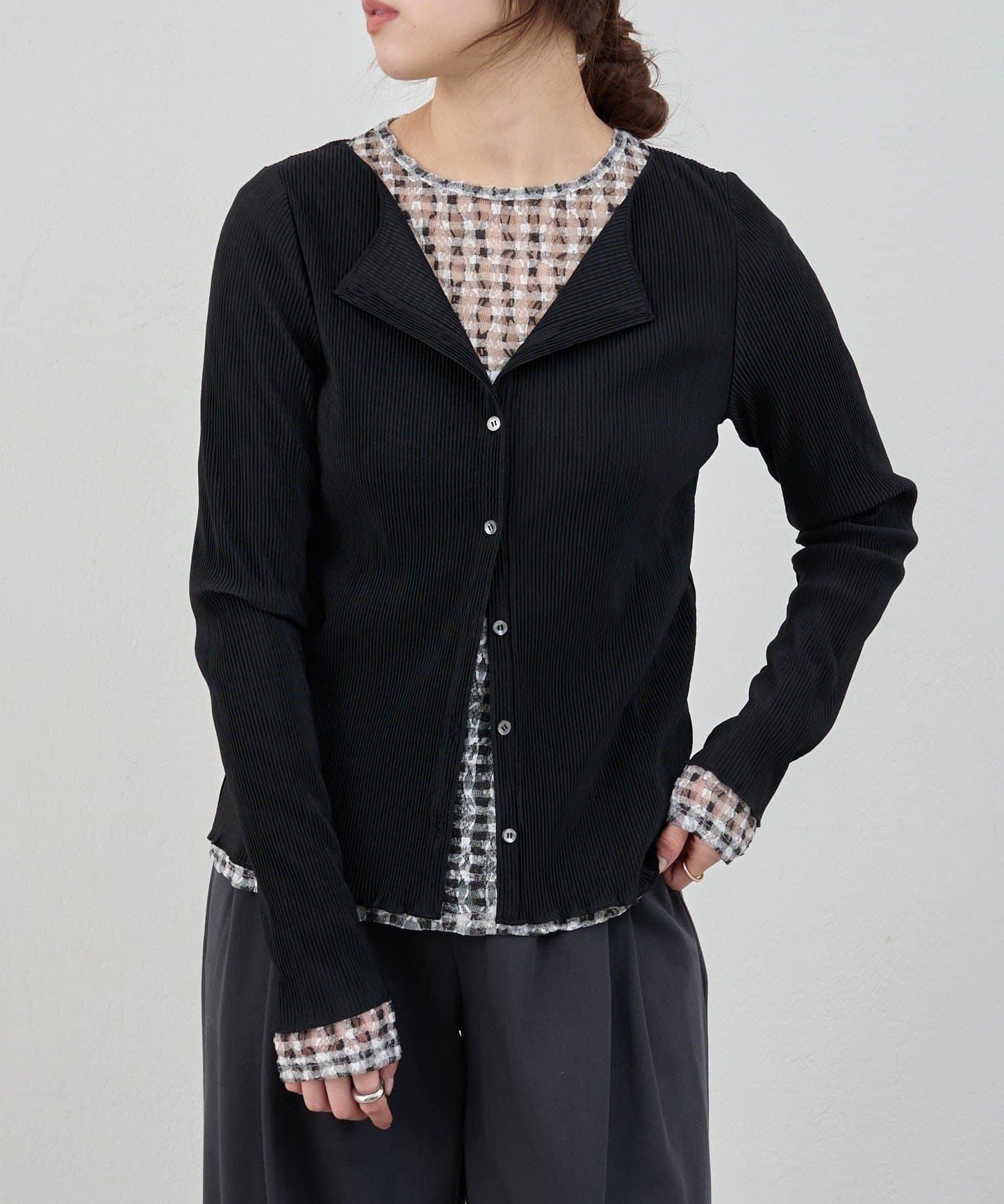蕾絲格紋設計 套頭上衣（款）