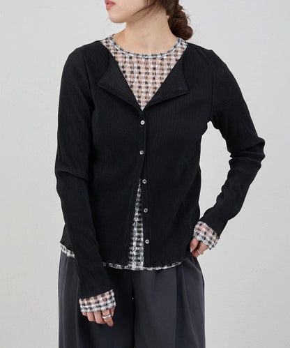 蕾絲格紋設計 套頭上衣（款）