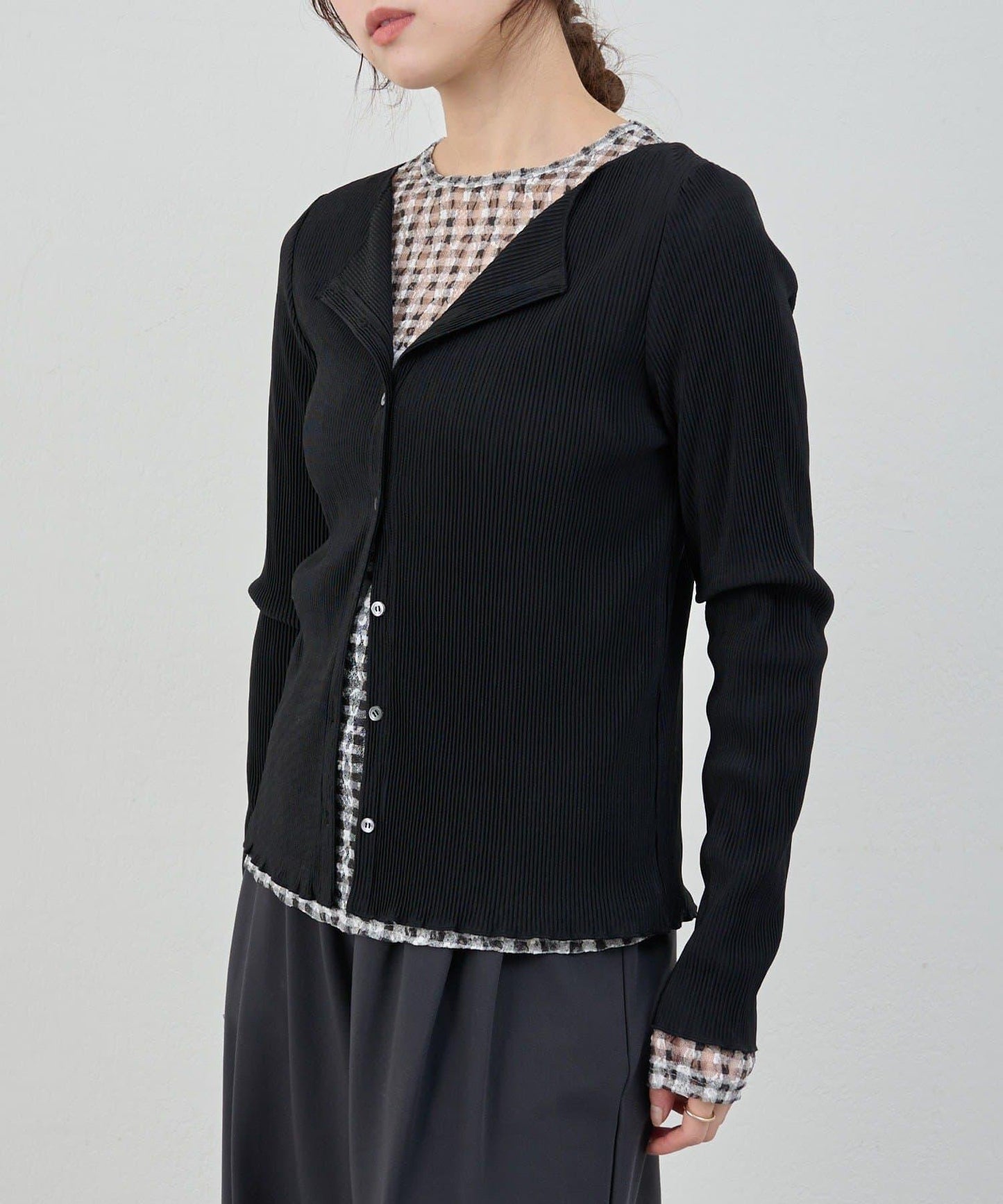蕾絲格紋設計 套頭上衣（款）