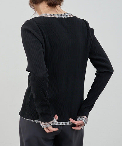 蕾絲格紋設計 套頭上衣（款）