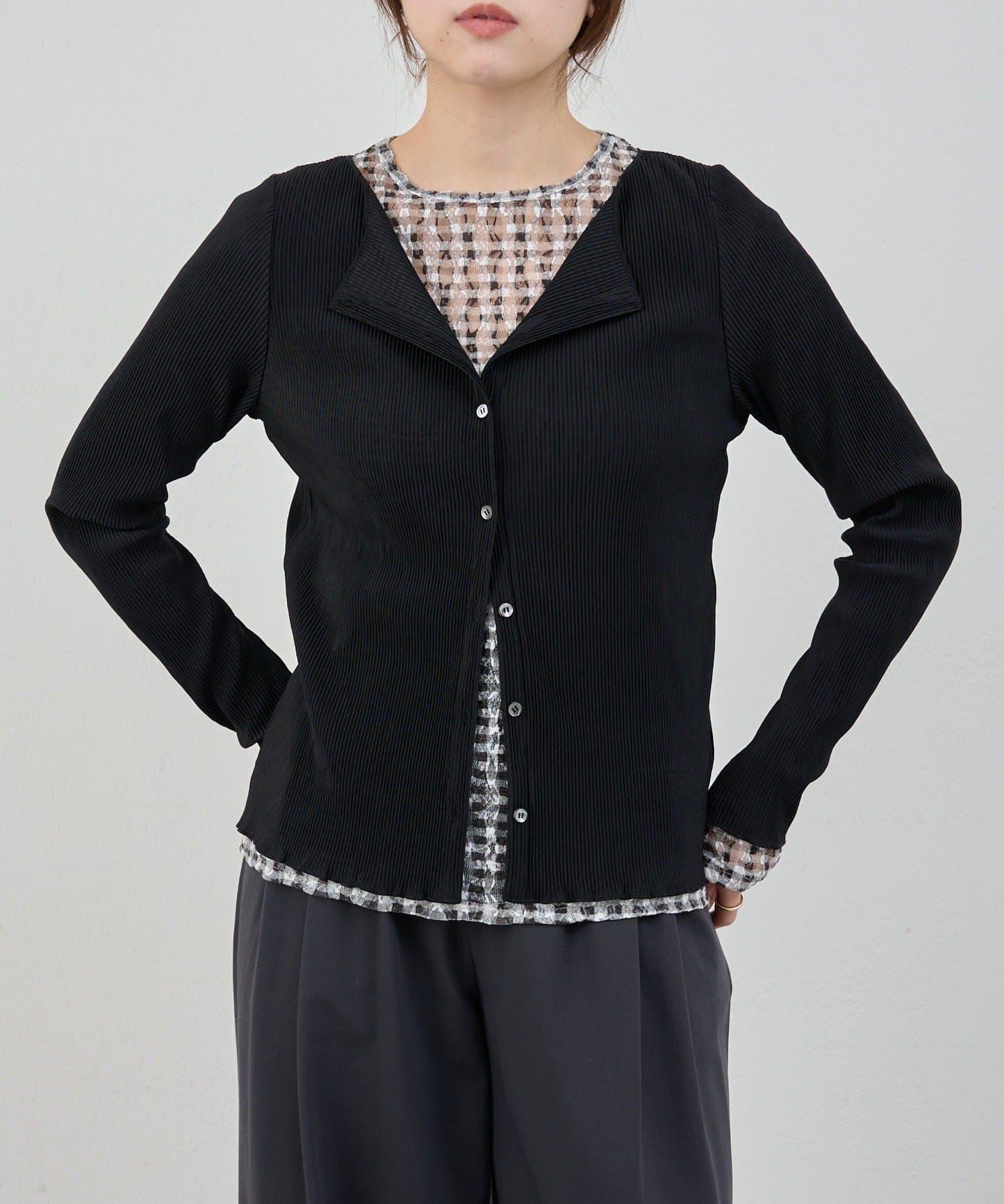 蕾絲格紋設計 套頭上衣（款）