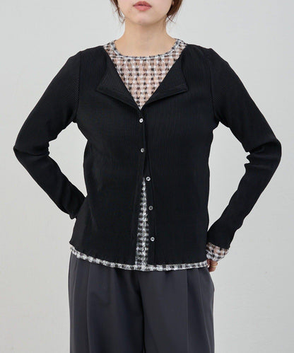 蕾絲格紋設計 套頭上衣（款）