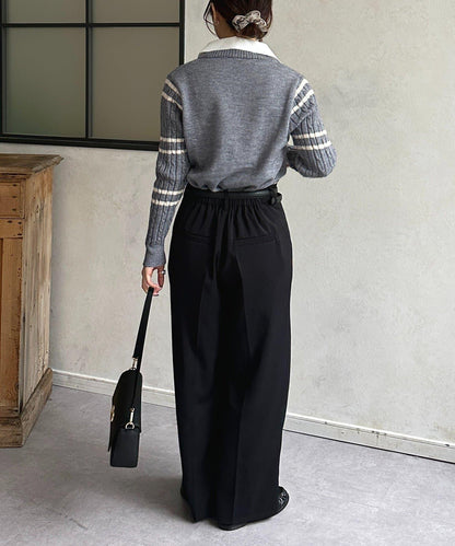 襯衫拼接麻花條紋針織上衣