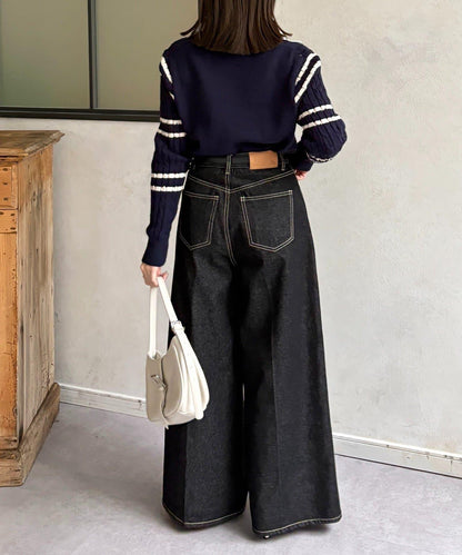 襯衫拼接麻花條紋針織上衣