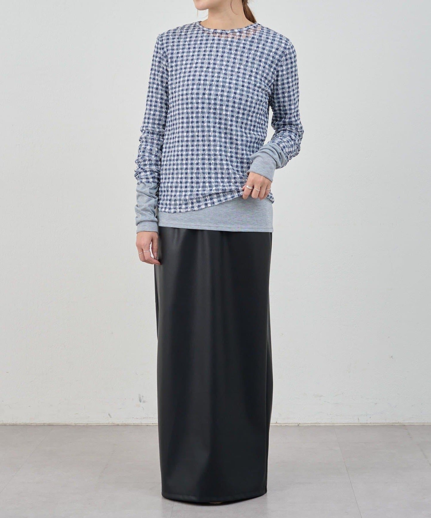 蕾絲格紋設計 套頭上衣（款）