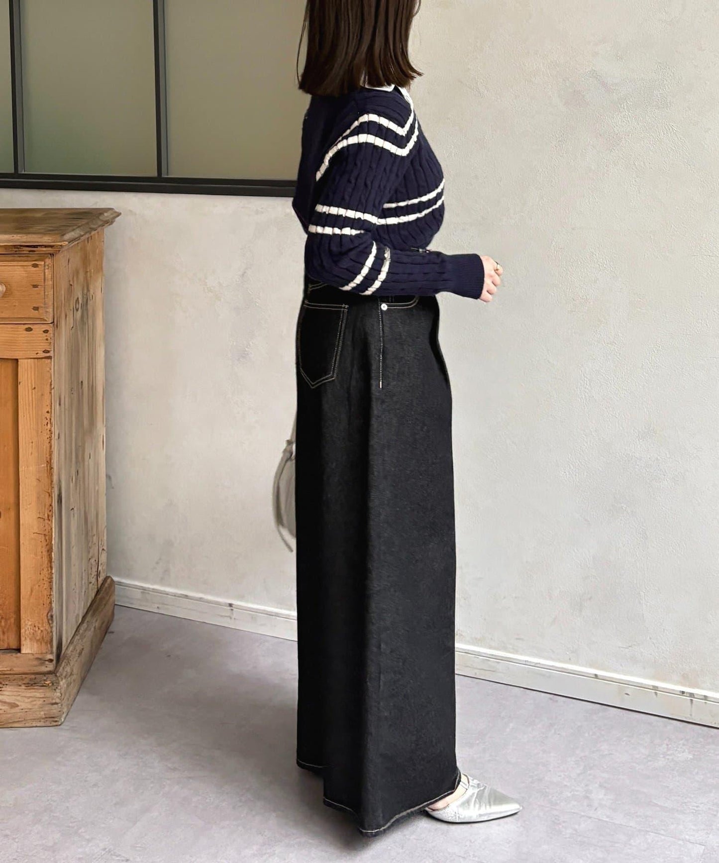 襯衫拼接麻花條紋針織上衣