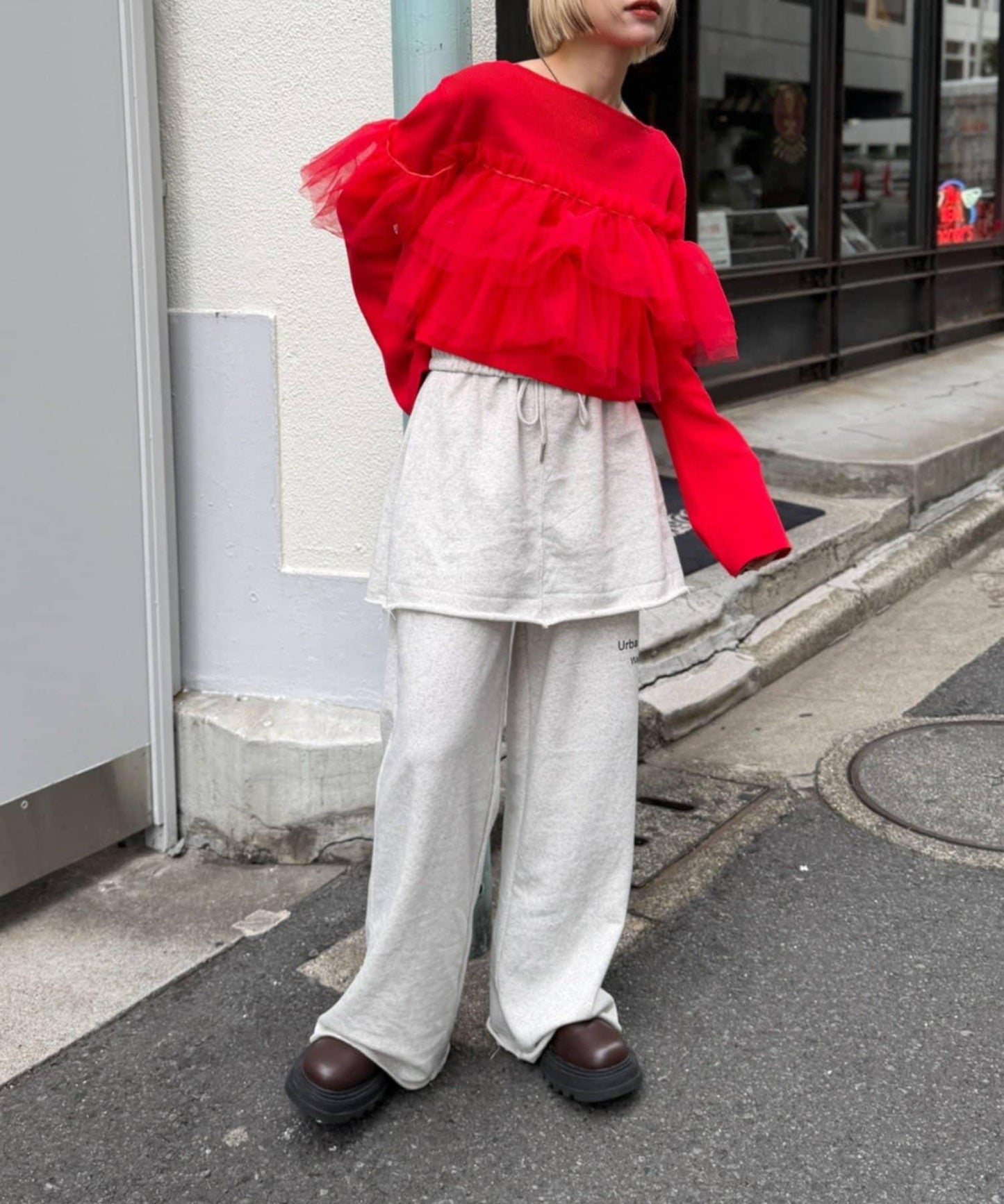 w closet 字母印花 衛衣面料 裙褲