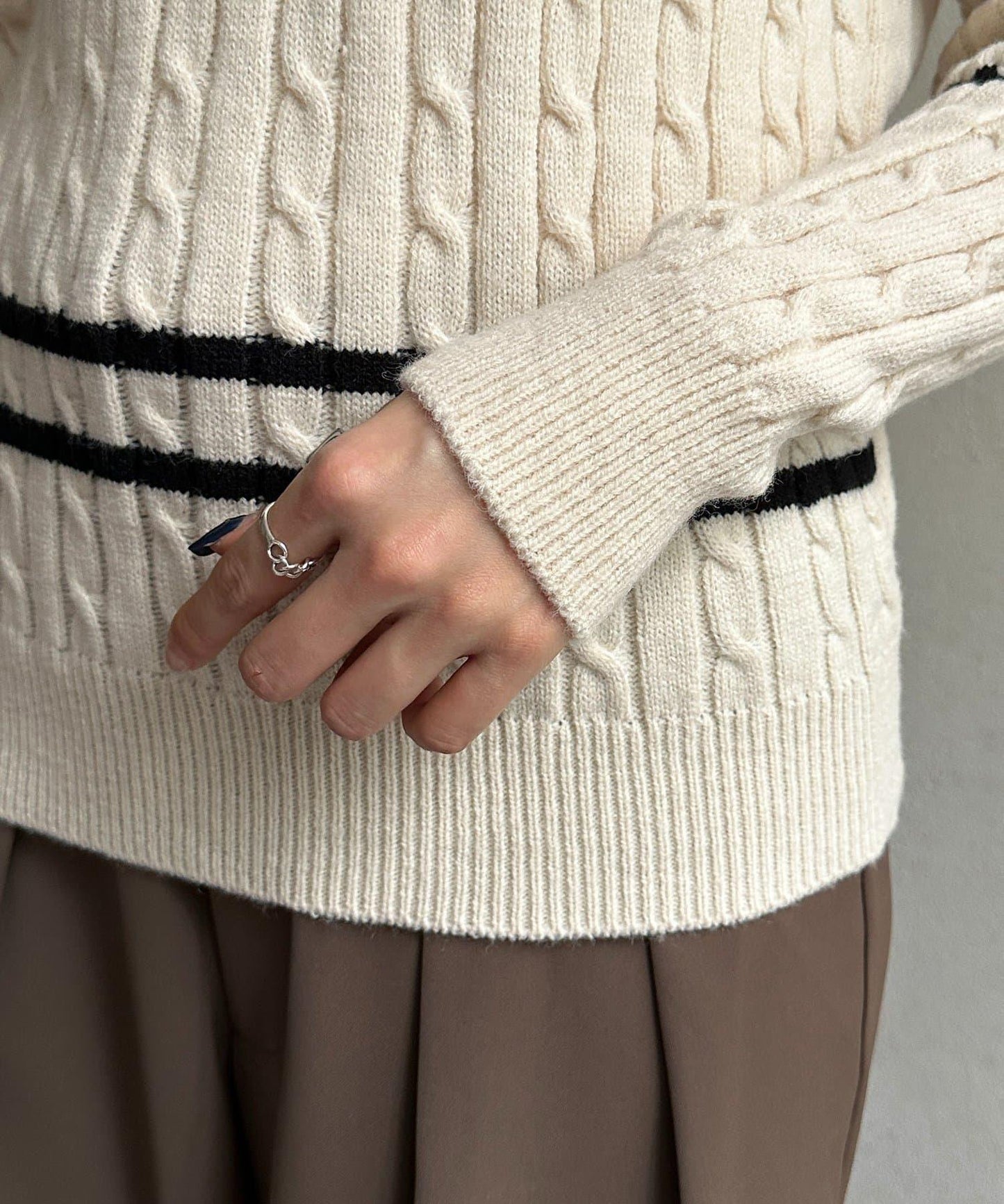 襯衫拼接麻花條紋針織上衣