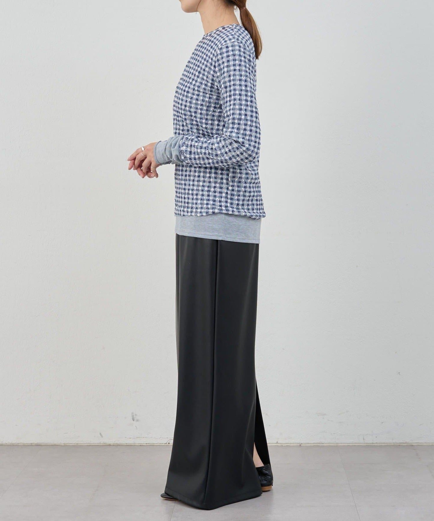 蕾絲格紋設計 套頭上衣（款）