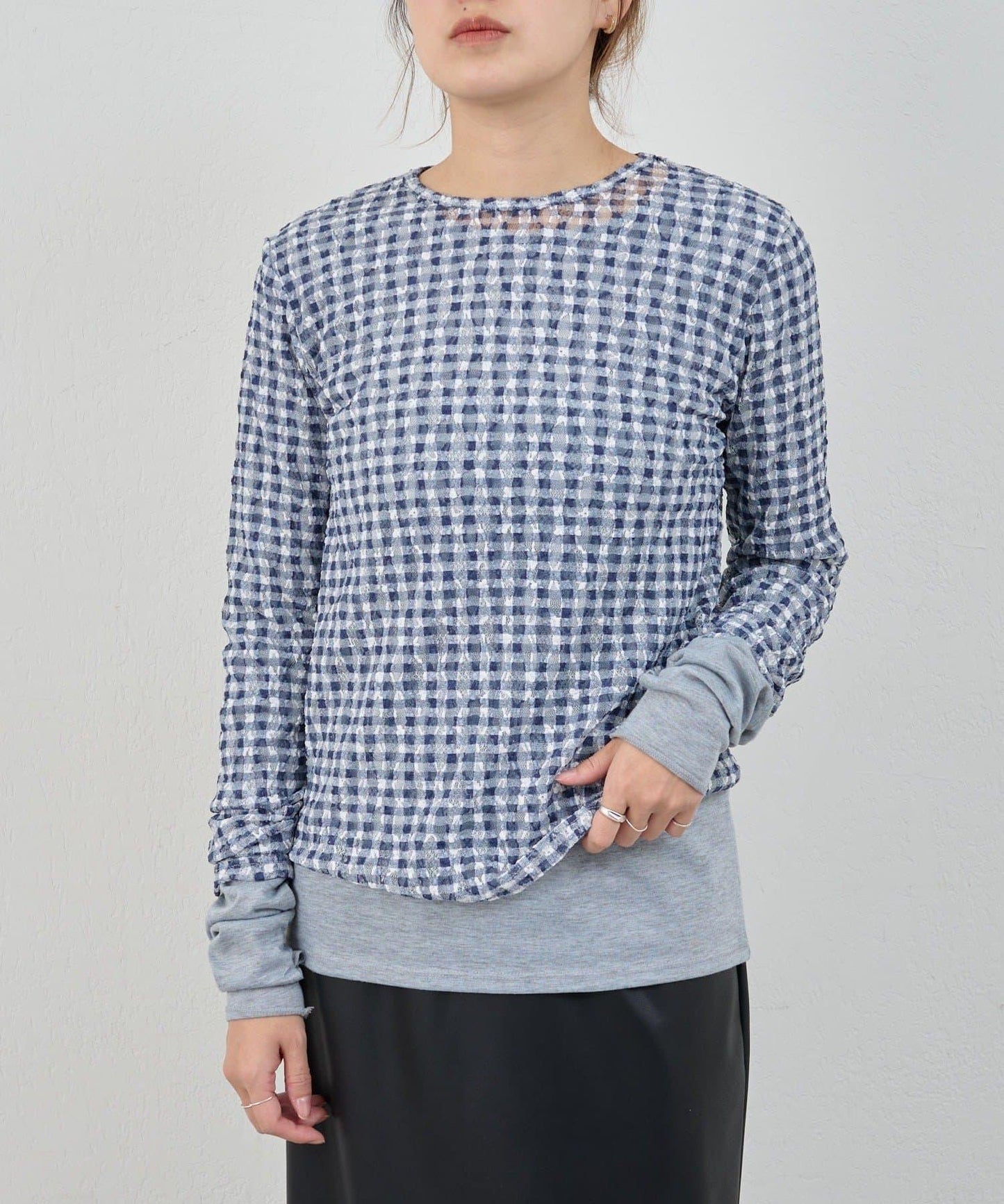 蕾絲格紋設計 套頭上衣（款）