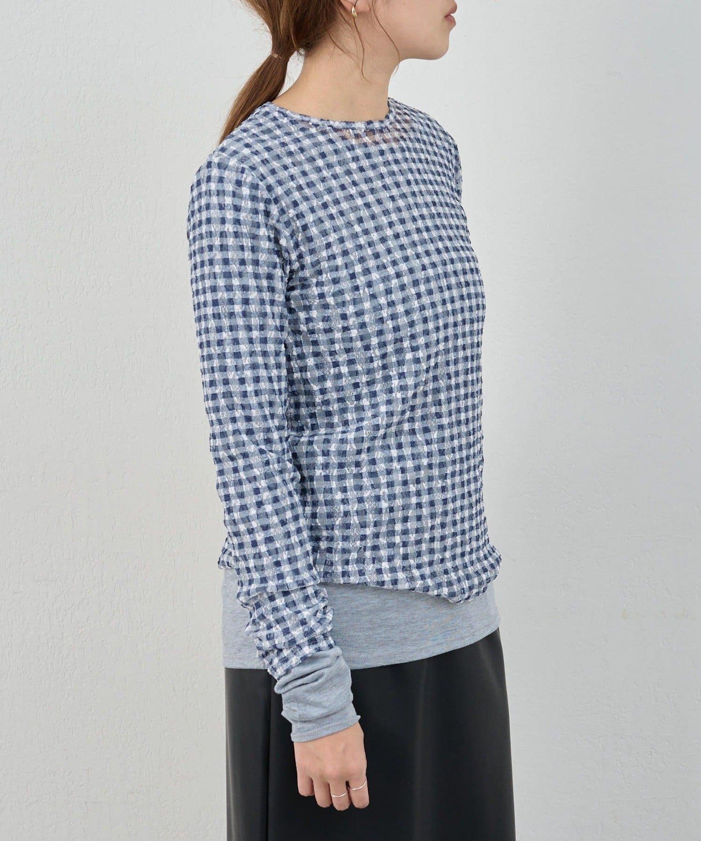 蕾絲格紋設計 套頭上衣（款）