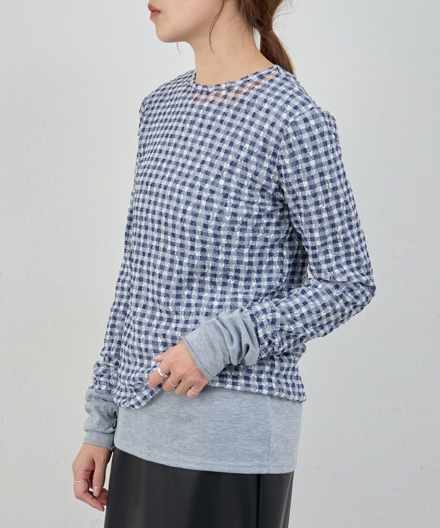 蕾絲格紋設計 套頭上衣（款）