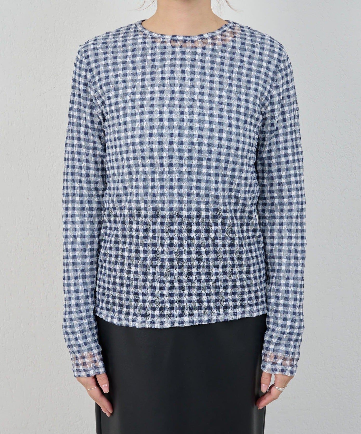 蕾絲格紋設計 套頭上衣（款）