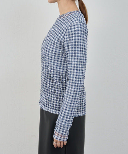 蕾絲格紋設計 套頭上衣（款）