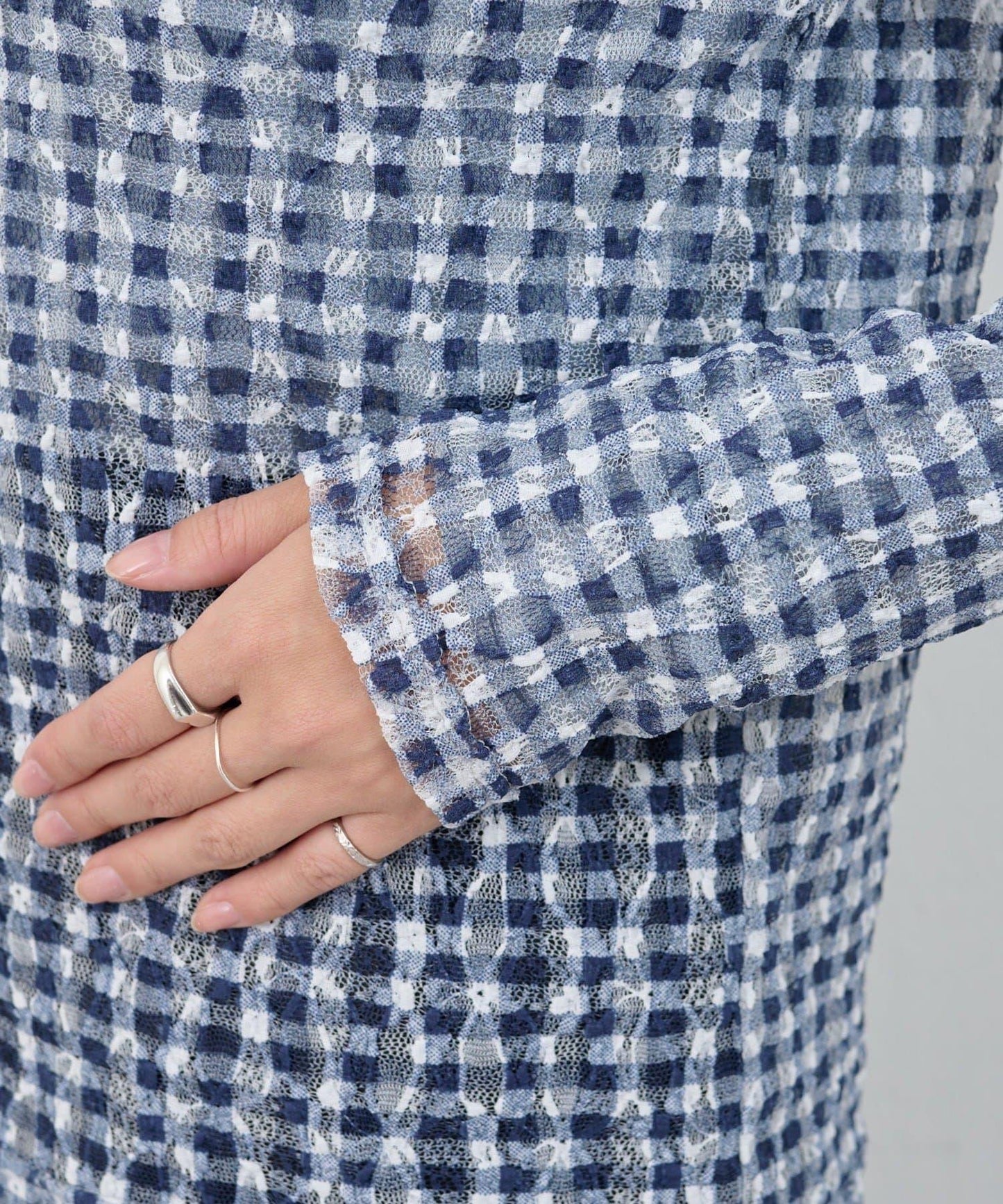 蕾絲格紋設計 套頭上衣（款）