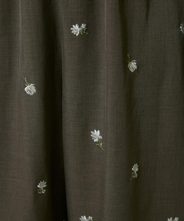 繭形 小花刺繡 休閒褲