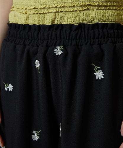 繭形 小花刺繡 休閒褲
