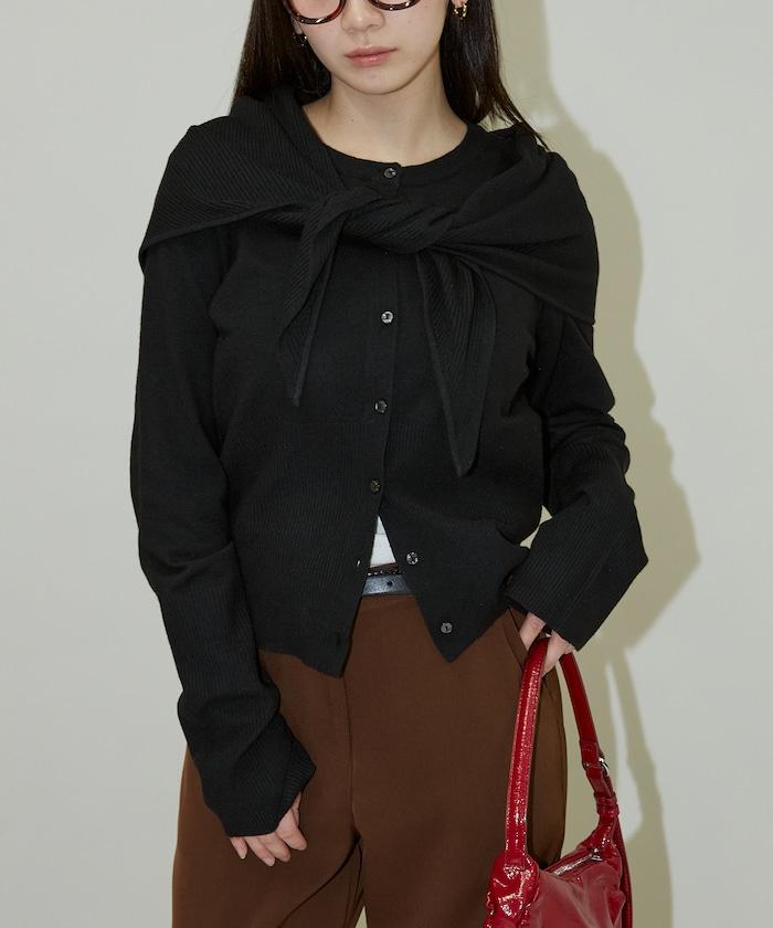 圍巾套裝 圓領 針織開衫