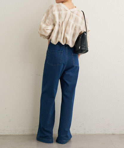 透視格紋無領襯衫