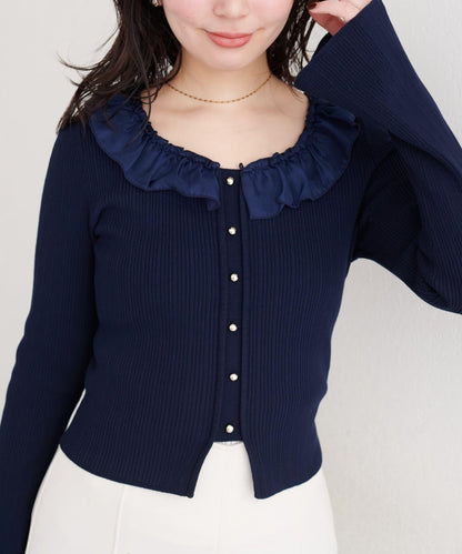 異材質荷葉邊針織上衣