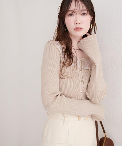 異材質荷葉邊針織上衣