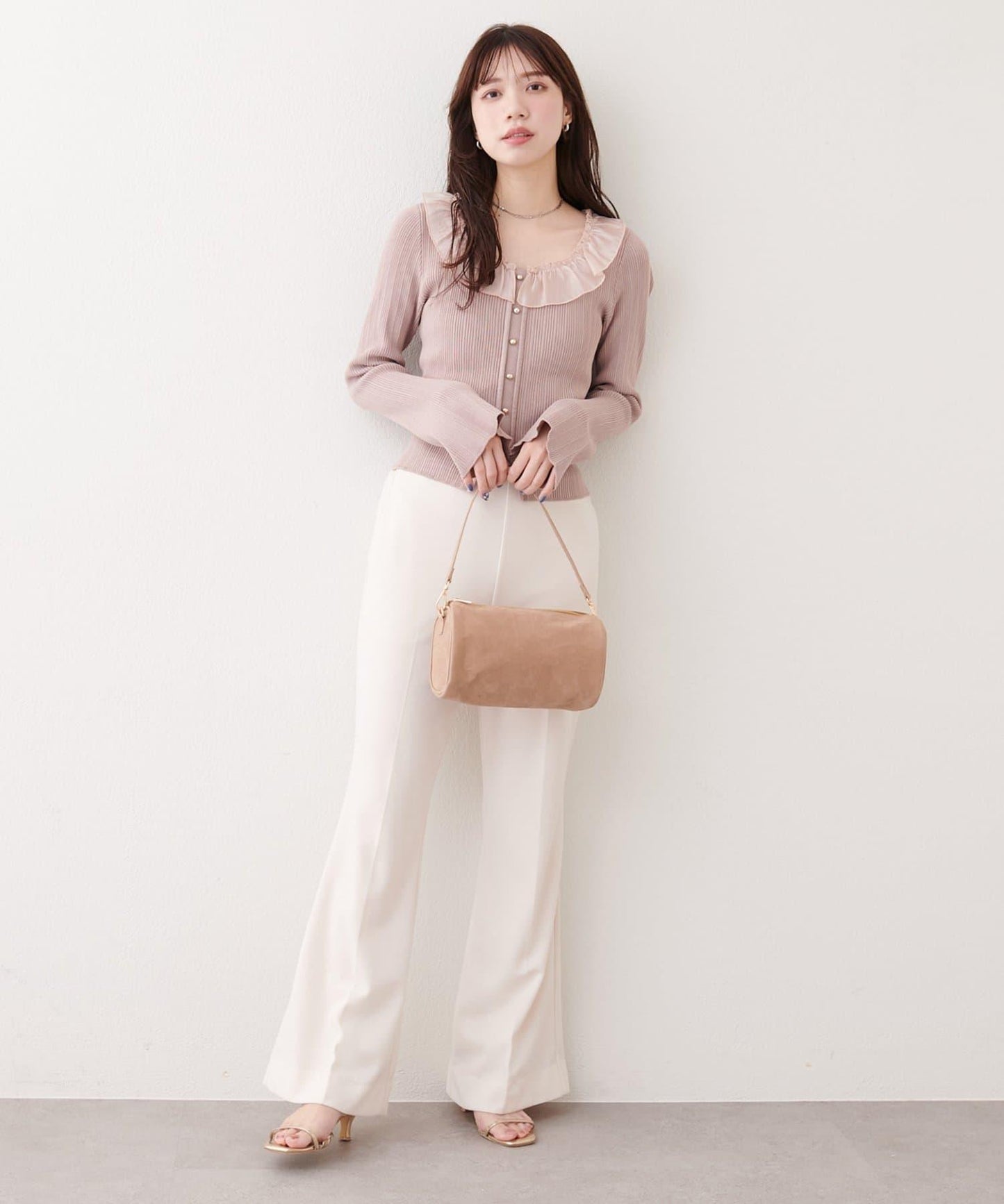 異材質荷葉邊針織上衣