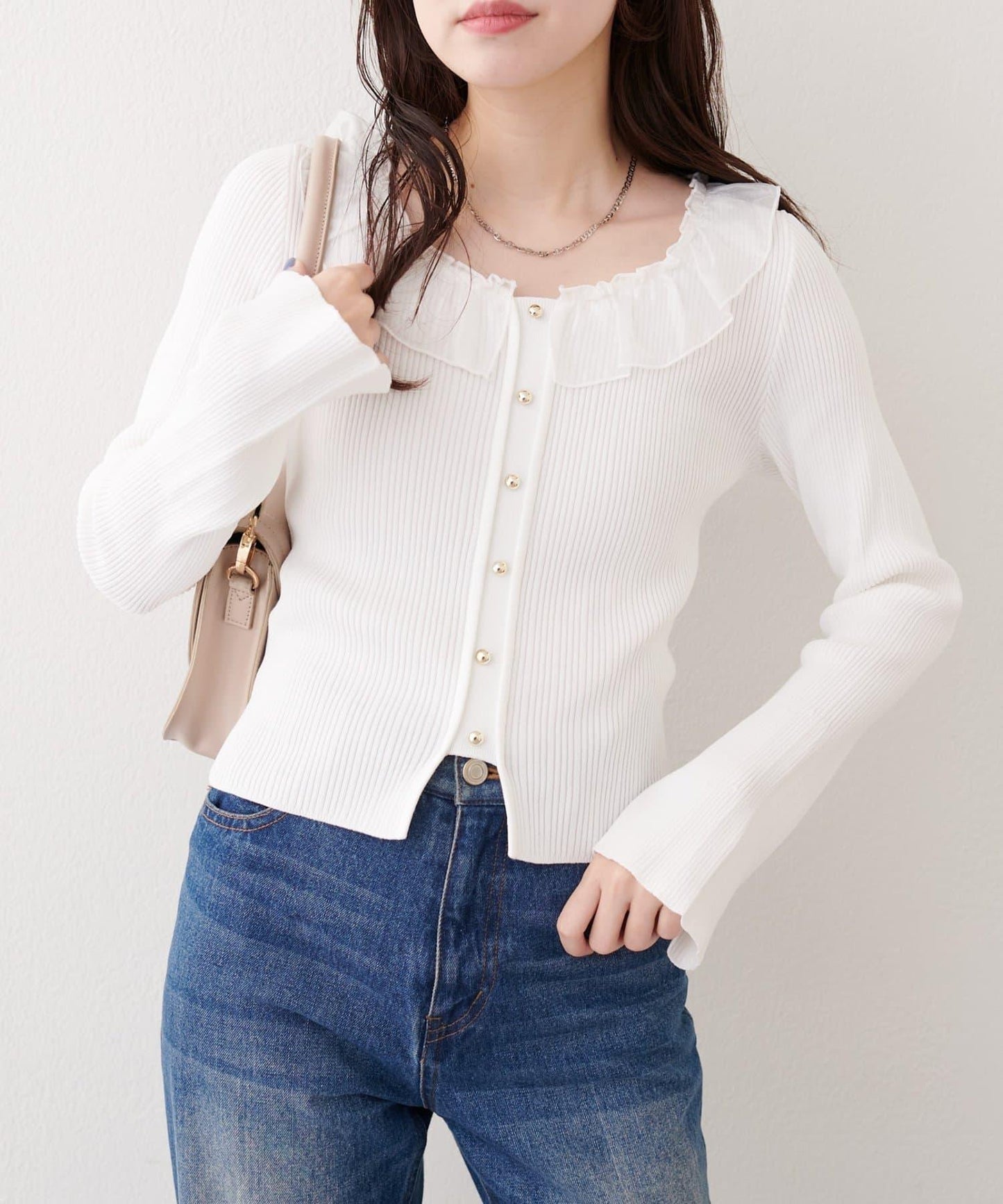 異材質荷葉邊針織上衣