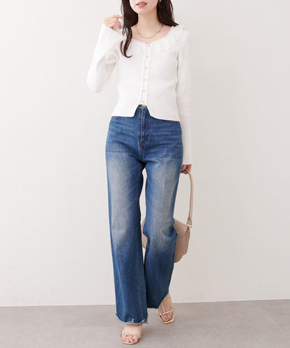 異材質荷葉邊針織上衣