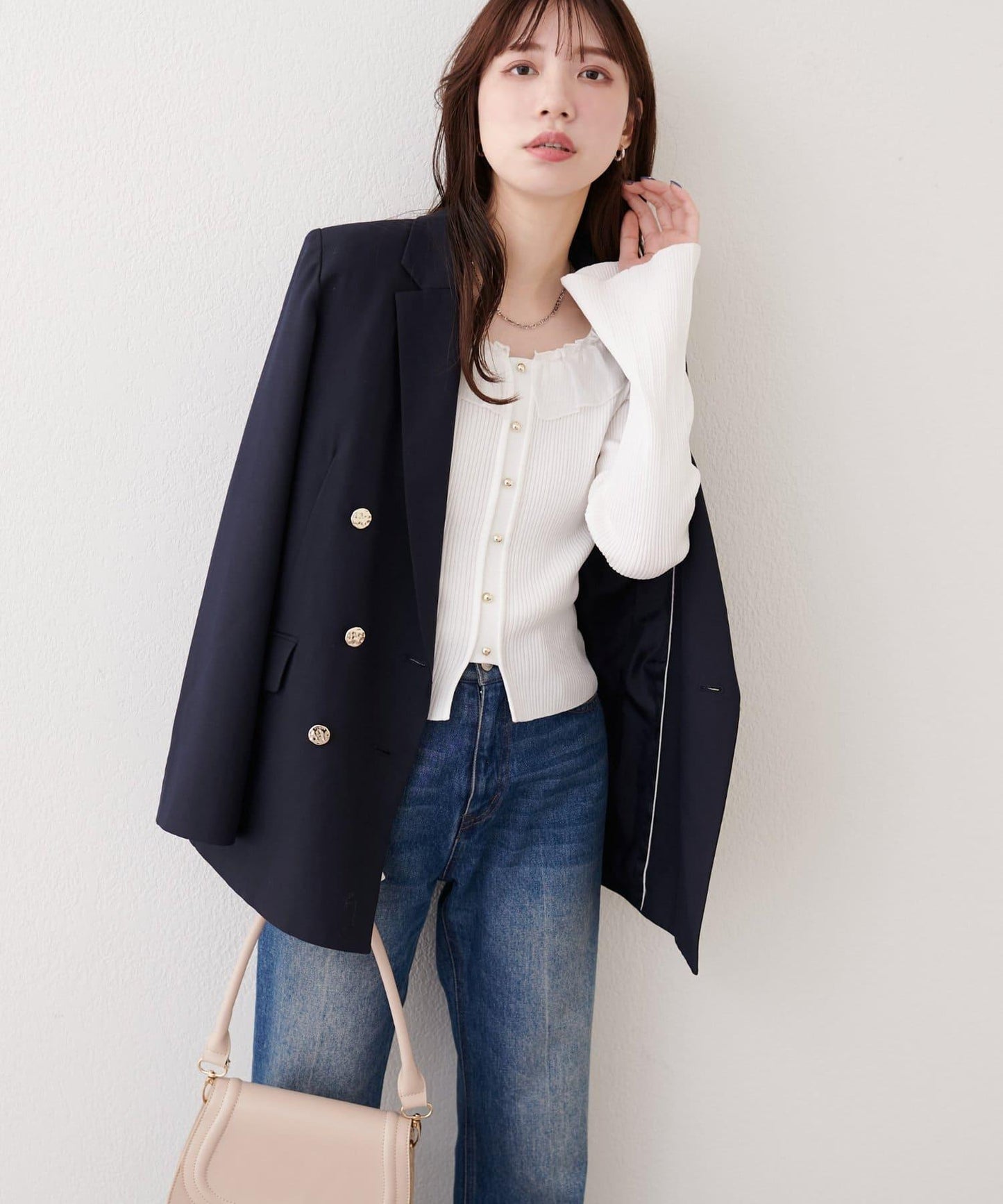 異材質荷葉邊針織上衣