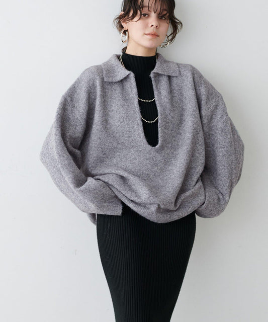 有領鑰匙領雜色針織上衣