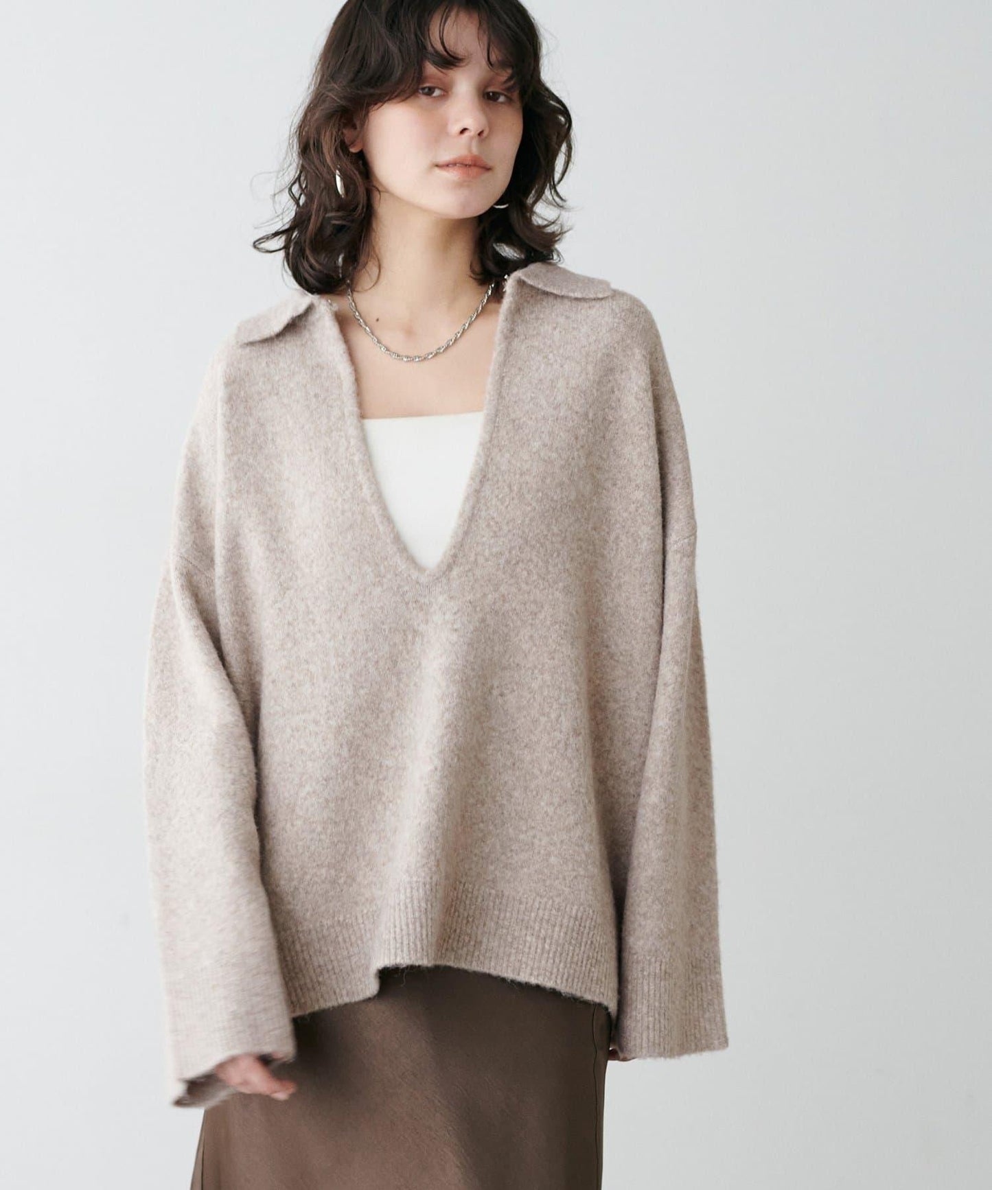 有領鑰匙領雜色針織上衣