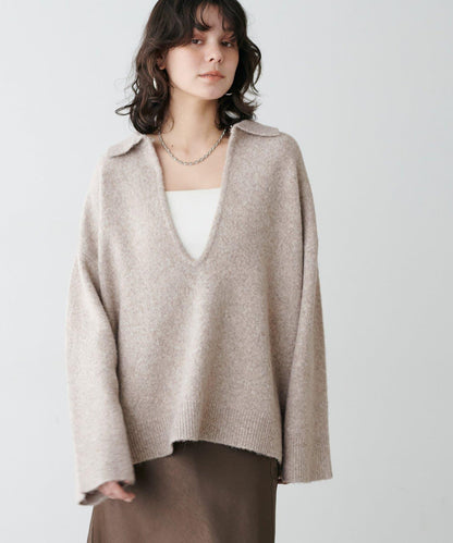 有領鑰匙領雜色針織上衣