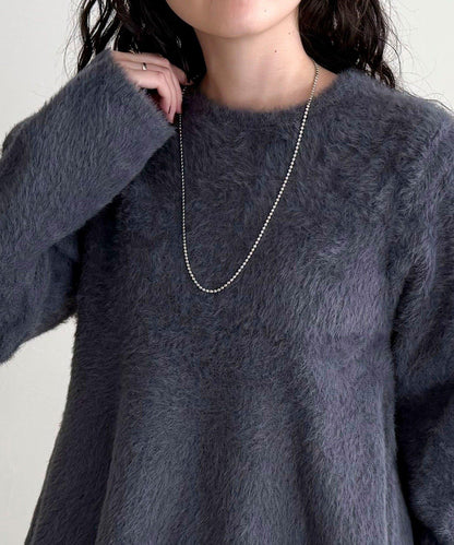 長毛絨荷葉下襬針織套頭衫