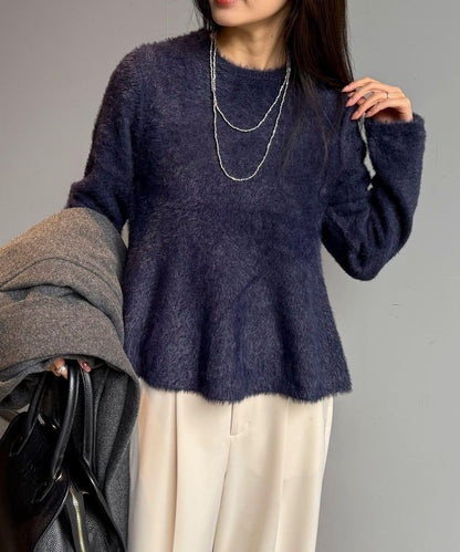 長毛絨荷葉下襬針織套頭衫