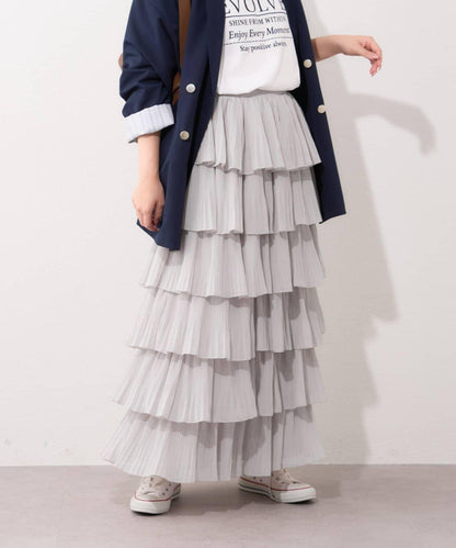 褶皺層疊設計 雪紡 半身裙