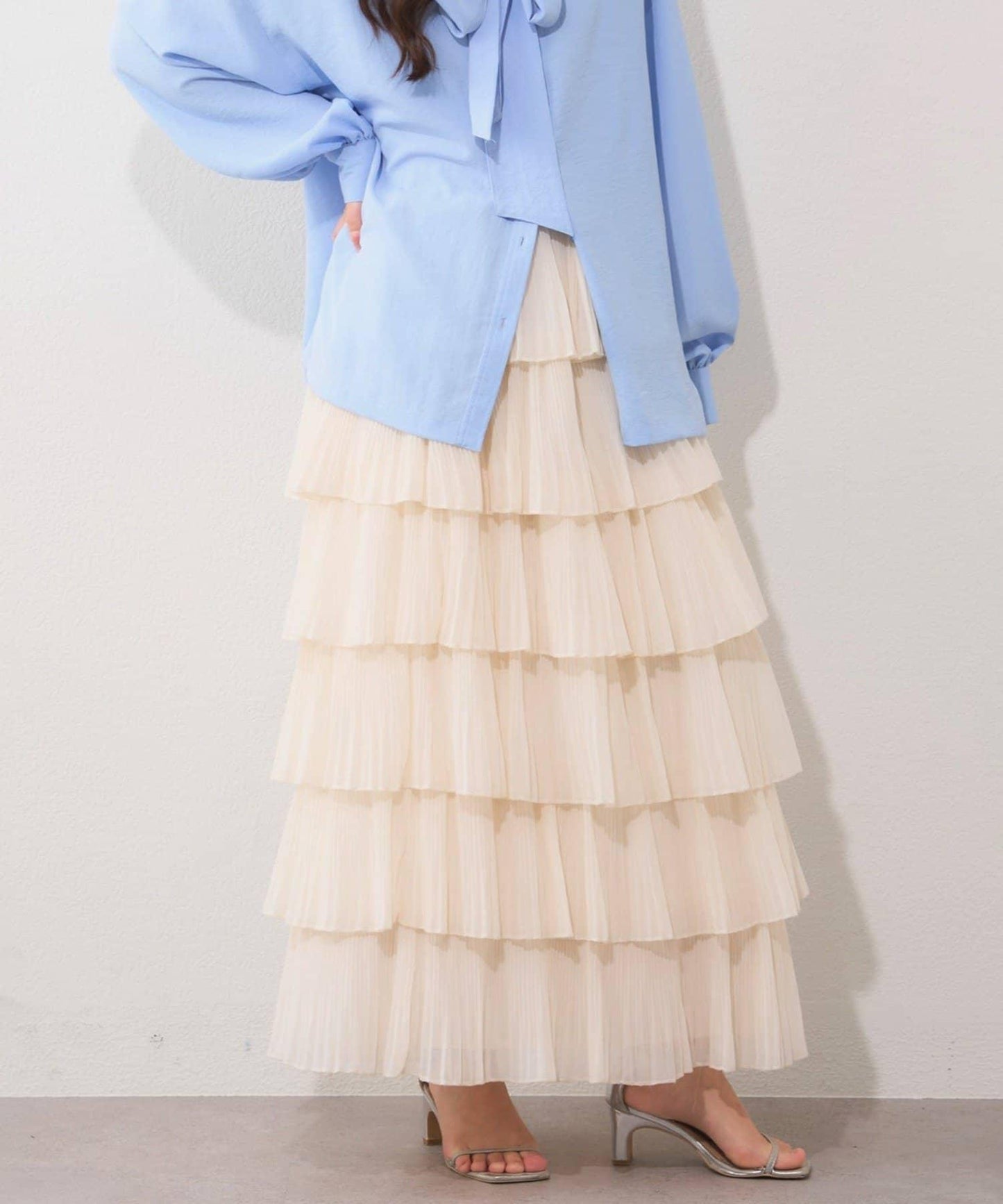 褶皺層疊設計 雪紡 半身裙