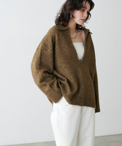 有領鑰匙領雜色針織上衣