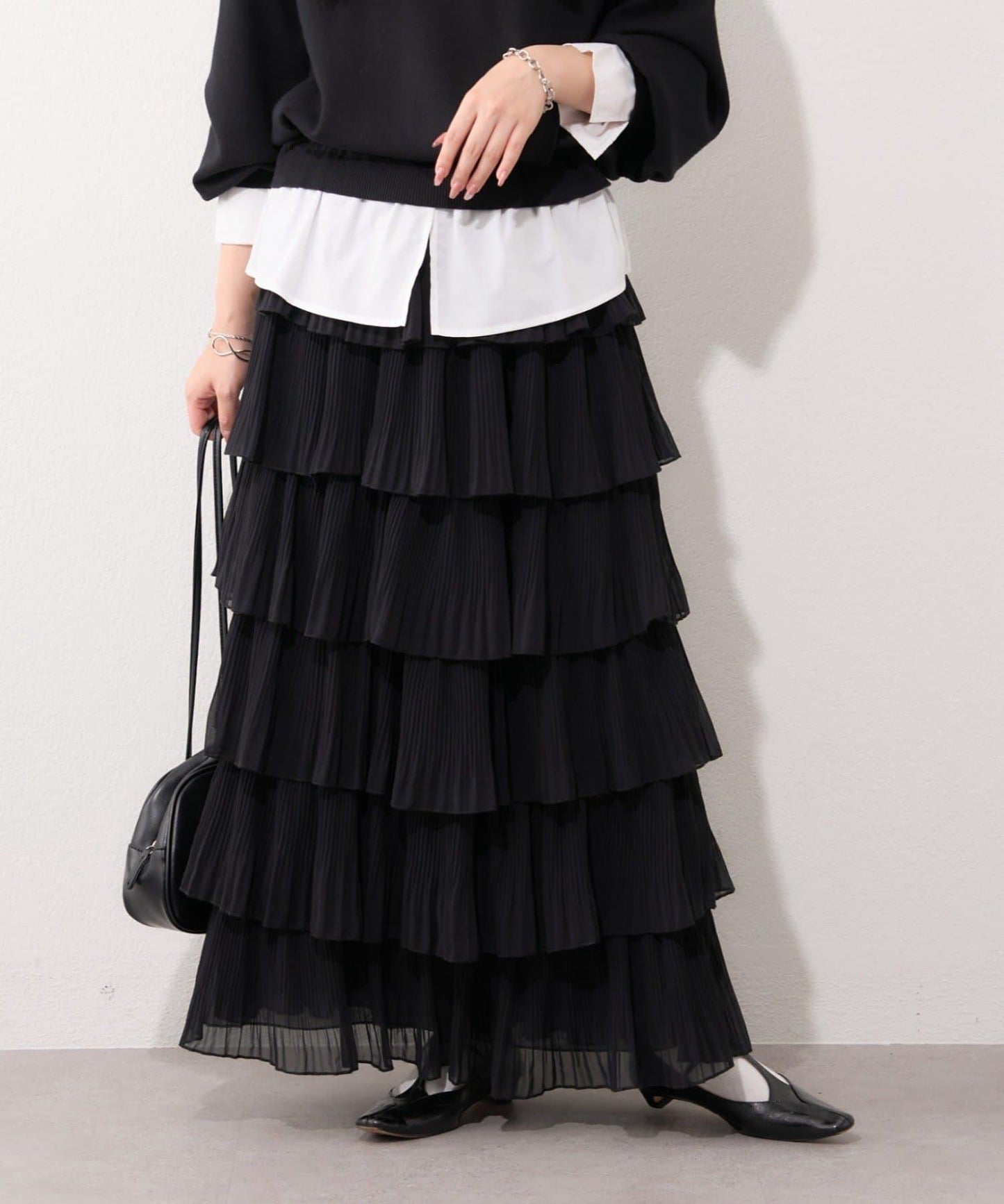 褶皺層疊設計 雪紡 半身裙