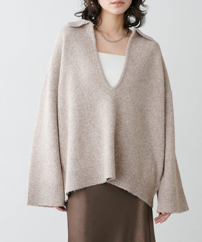 有領鑰匙領雜色針織上衣