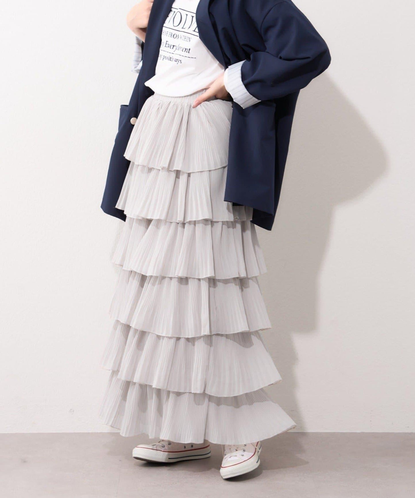 褶皺層疊設計 雪紡 半身裙