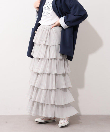 褶皺層疊設計 雪紡 半身裙