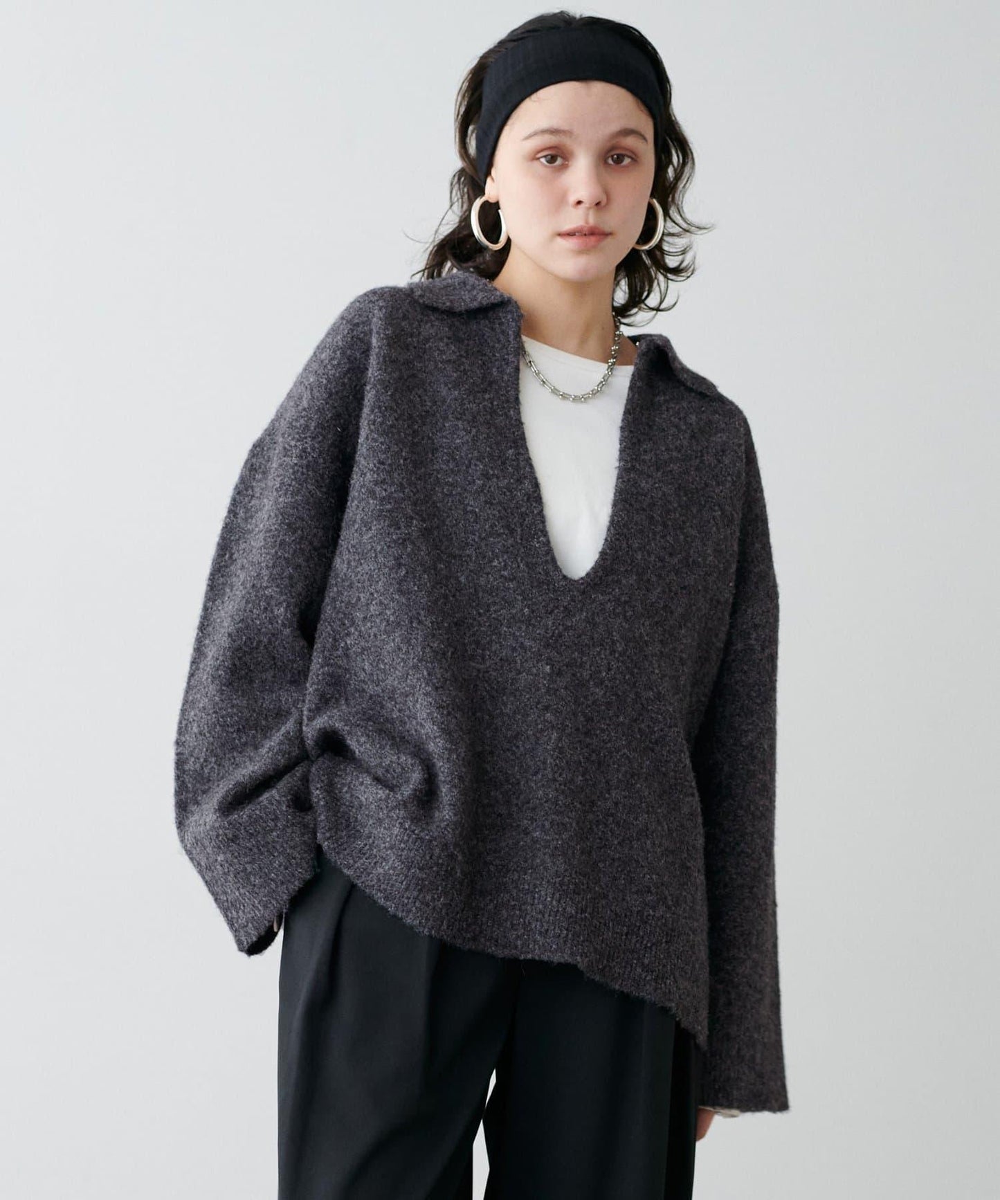 有領鑰匙領雜色針織上衣