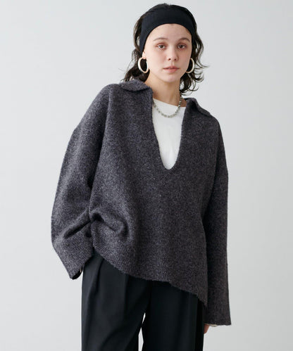 有領鑰匙領雜色針織上衣