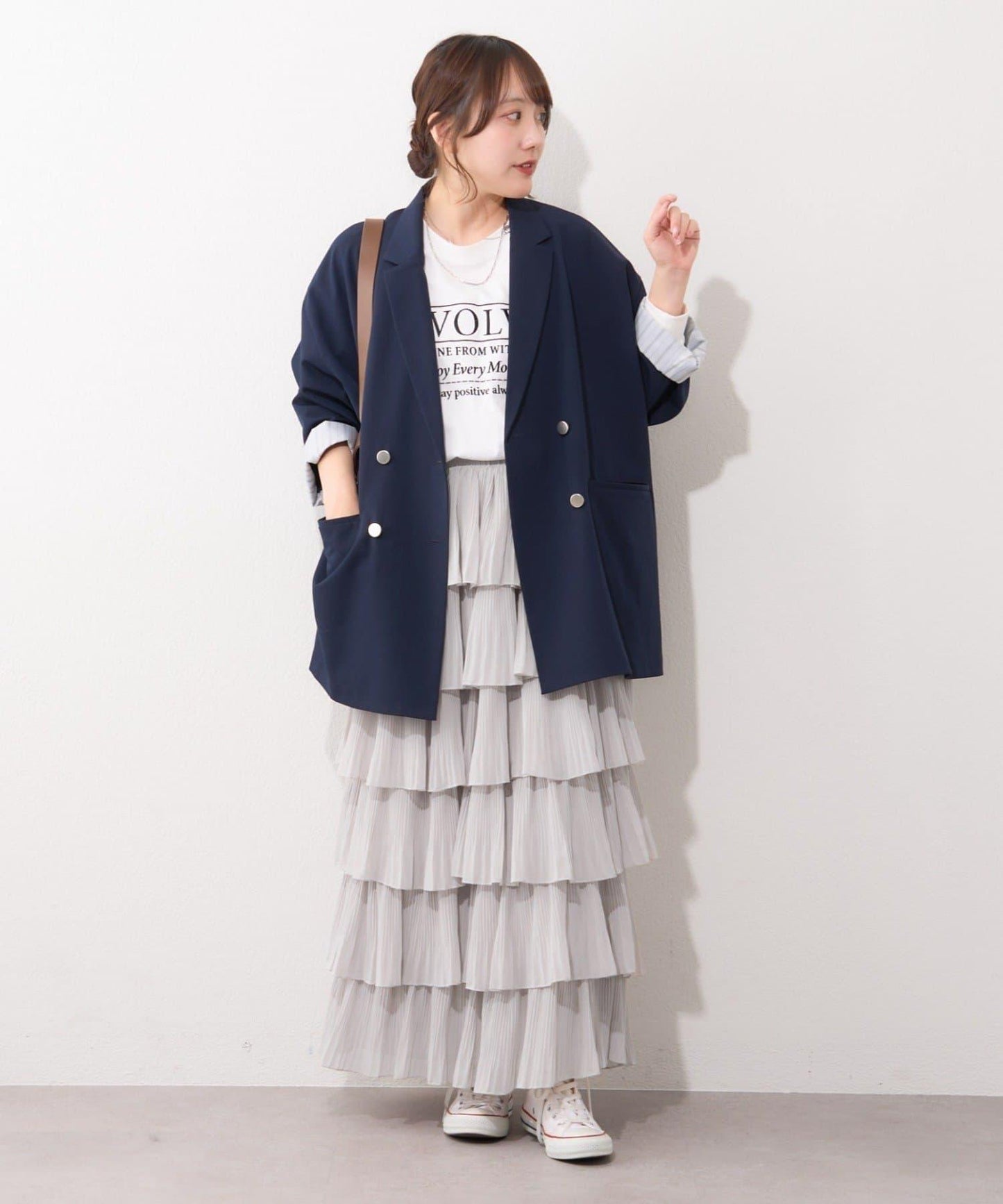 褶皺層疊設計 雪紡 半身裙