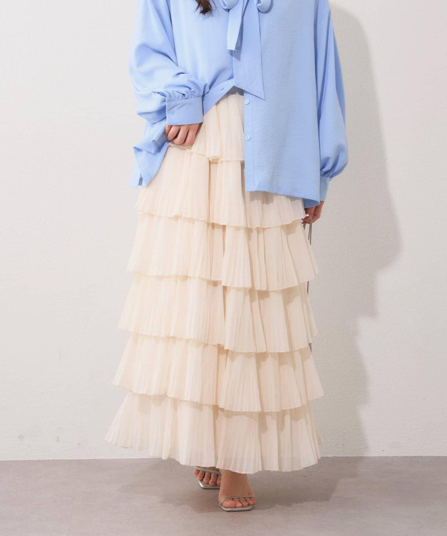 褶皺層疊設計 雪紡 半身裙